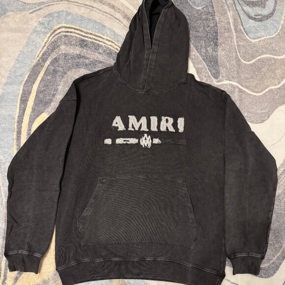 Amiri Black Ripped Logo Hoodie Pullover Mens Size Large - Picture 1 of 4